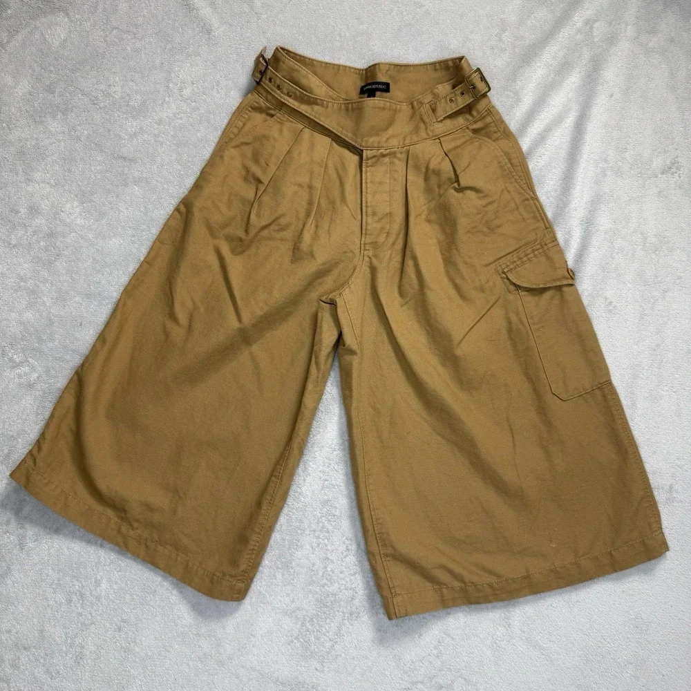 Banana Republic Women Explorer Cargo Culottes Pants 4 Tan Wide Leg Linen Cotton